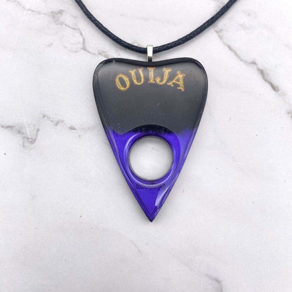 Black Indigo Chrome Dipped Ouija Planchette Necklace